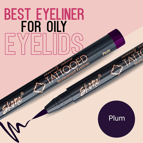 Skone Tattooed Liquid Eyeliner Pen, Waterproof Felt Tip, Plum Black