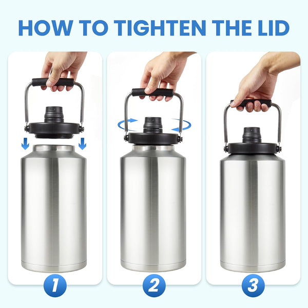 1 Gallon Water Bottle Insulated Stainless Steel Keeps Ice 48Hr, Large Water Gallon Jug Wide Mouth Leakproof Vacuum for Gym, Camping, &