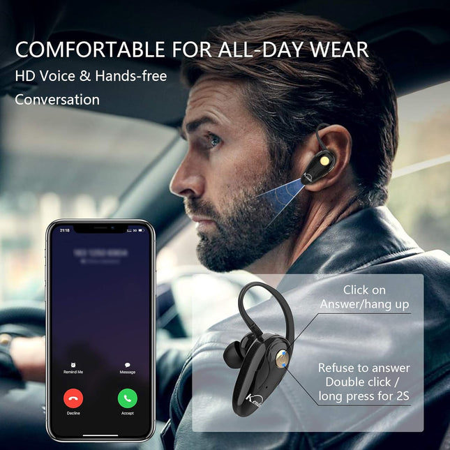 Bluetooth Headset, V5.0 Ultralight Wireless Headphone Cell Phone Earpiece with Mic Headsetcase,Volume Control, Handsfree