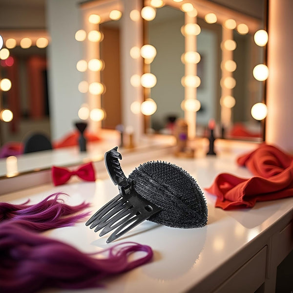 1Pc Black Fluffy Hair Pad Sponge Clip Bun Comb Bump It Up Hairstyling Tool for Women and Girls - DIY Beauty and Personal Care Clips and Barrettes