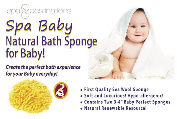 Spa Baby Absorbent Natural Bath Sponge Spa Destinations. Ultra Soft Premium Sea Wool Sponge, Biodegradable, Bath Accessories Baby and Kids, Infant