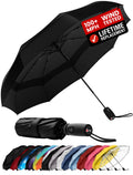 Windproof Travel Umbrella - Compact & Withstands Winds up to 100MPH, Strongest Premium Auto Folding Umbrella for Rain and Sun - Durable, Light &