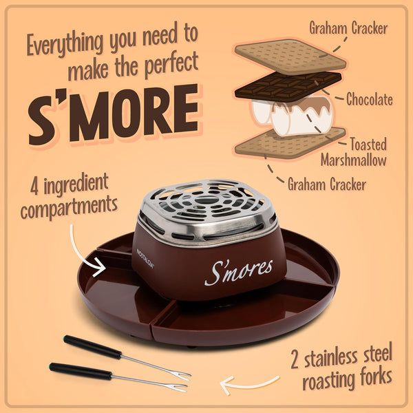 Nostalgia Tabletop Indoor Electric S'mores Maker - Smores Kit With Marshmallow Roasting Sticks and 4 Trays for Graham Crackers, Chocolate, and