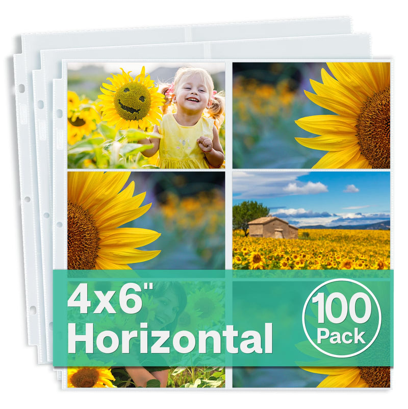 Dunwell 12x12 Scrapbook Page Protectors, 4x6 Photo Album Refill Pages, 100-Pack (13.1" x 12.7"), Fits 12x12 3-Ring & D-Ring Scrapbook Albums,