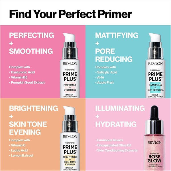 REVLON Photoready Prime plus Face Makeup Primer, Brightening & Skin Tone Evening, 1 Oz