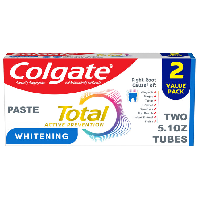 Colgate Total Whitening Toothpaste, Mint Toothpaste, 5.1 Oz Tube, 2 Pack