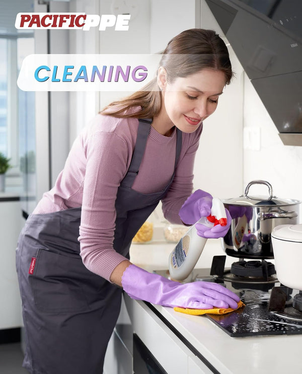 PACIFIC PPE 2 Pairs Dishwashing Cleaning Gloves with Latex Free, Cotton Lining, Kitchen Gloves (Purple+Blue, Large)