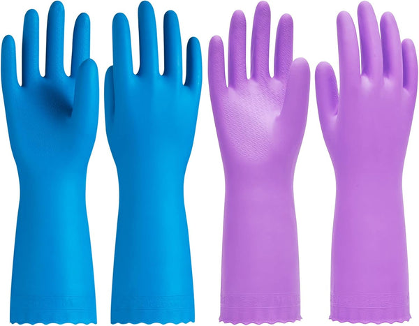 PACIFIC PPE 2 Pairs Dishwashing Cleaning Gloves with Latex Free, Cotton Lining, Kitchen Gloves (Purple+Blue, Medium)