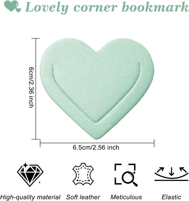 6 Pieces Leather Heart Bookmarks, Cute Corner Page Bookmark, Book Marks Reading Gifts for Women Teachers Students, Book 
