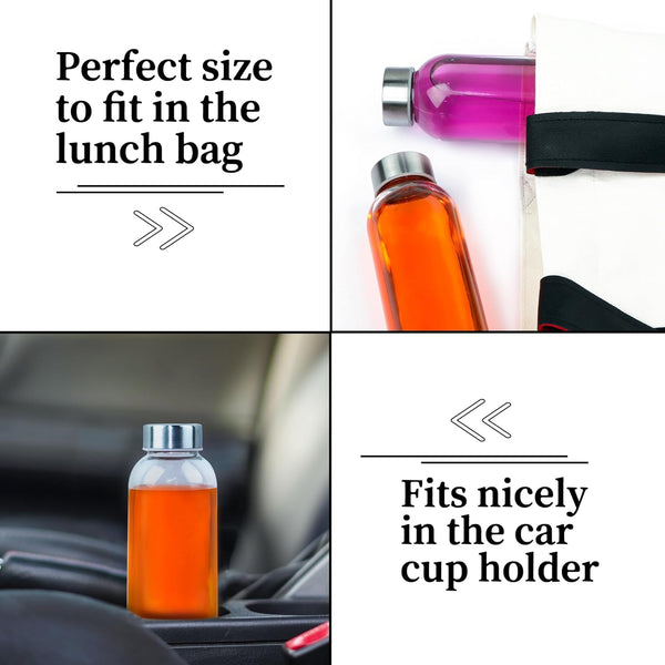 GUANENA 12 Pack Glass Water Bottles, 16oz Clear Glass Bottles with Stainless Steel Lids, Reusable Glass Drink Bottles with Caps for Juicing,