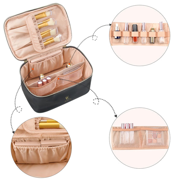 OCHEAL Makeup Bag, Portable Cosmetic Bag, Large Capacity Travel Makeup Case Organizer, Black for Women Toiletry Bag for Girls Traveling with