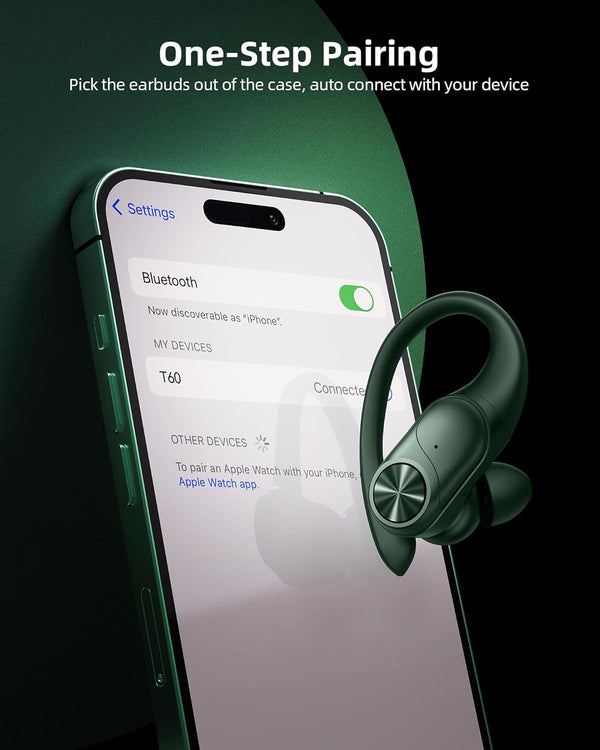 Pocbuds Bluetooth Headphones Wireless Earbuds 80Hrs Playtime Wireless Charging Case Digital Display Sports Ear Buds with Earhook Deep Bass IPX7