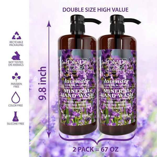 Dead Sea Collection Hand Soap Pump Lavender - Moisturizing Hand Wash Liquid with Dead Sea Minerals and Lavender Oil, Reviving, Calming - Pack of 2