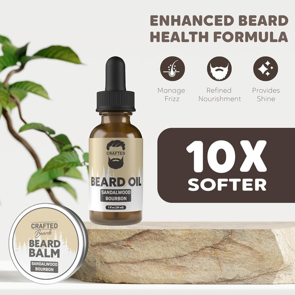 Beard Care Kit - Softer, Smoother, Moisturized Beard - Beard Oil and Balm - Gift Set (Sandalwood Bourbon)