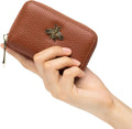 imeetu RFID Credit Card Holder, Small Leather Zipper Card Case Wallet for Women Lite Lite - Brown
