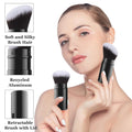 Falliny Retractable Makeup Brush, 2 Pack Travel Kabuki Face Blush Brush, Portable Powder Foundation Sunscreen Brush with Cover for Blush, Bronzer,