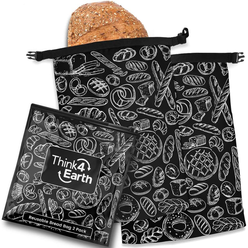 THINK4EARTH® Premium Black Reusable Bread Bags for Homemade Bread – Durable & Washable (2 Pack) Black Bread Bag 2 Pack