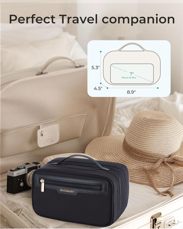 BAGSMART Travel Makeup Bag, Make up Bag with Multiple Compartments for Organizer, Durable & Compact Cosmetic Organizer for Women for Travel