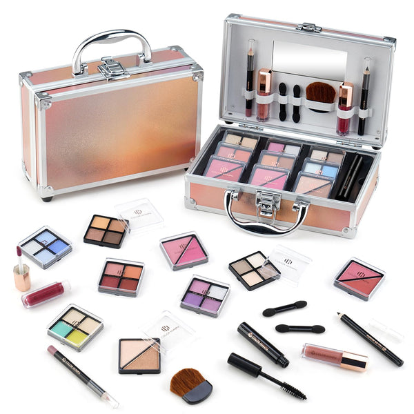 Color Nymph Beginner Makeup Kits for Teens with Train Case Included Full Makeup Kit Eyeshadow Palette Blushes Bronzer Highlighter Lipstick Brushes