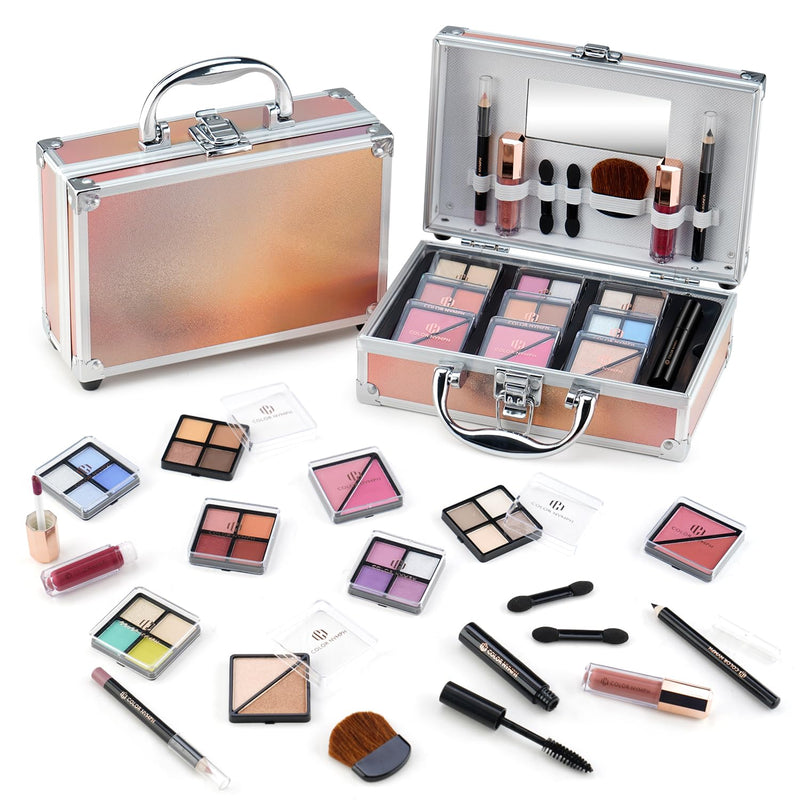 Color Nymph Beginner Makeup Kits for Teens with Train Case Included Full Makeup Kit Eyeshadow Palette Blushes Bronzer Highlighter Lipstick Brushes