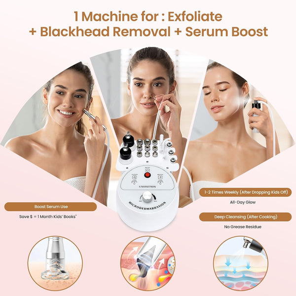 UNOISETION Diamond Microdermabrasion Machine Professional, 3 in 1 Dermabrasion Facial Peeling Skin Care Device for Salon Personal Home Use White