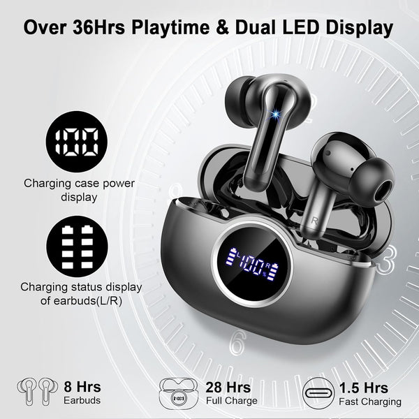 Wireless Earbuds, 2026 3D-Stereo Bluetooth 5.4 Headphones Deep Bass Ear Bud, 4 ENC Noise Cancelling Mic, 40+Hrs USB-C Earphones, IP-X7 Waterproof