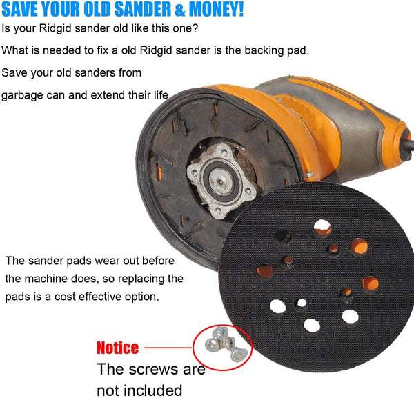 2 Pack 5 Inch 8 Hole Hook and Loop Sander Pad for Ridgid R2600, R2601 5" Random Orbit Sanders - Replacement Backing Sanding Pad for Pad Part