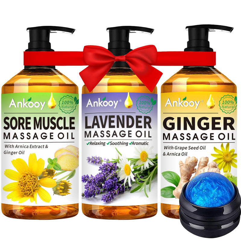 Fathers Day Gift from Wife-3 Pack Massage Oil for Massage Therapy,Sore Muscle Arnica Oil & Lavender Massage Oils for Date Night & Ginger Oil