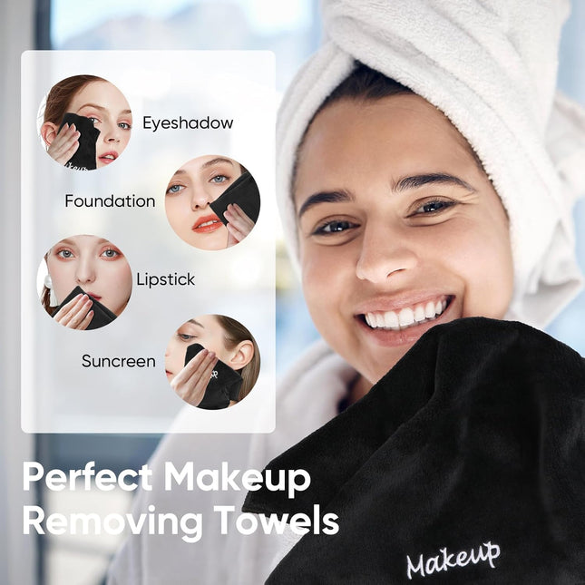 Makeup Remover Cloth, 12 Pack Black Facial Wash Cloths, Soft Coral Fleece Microf