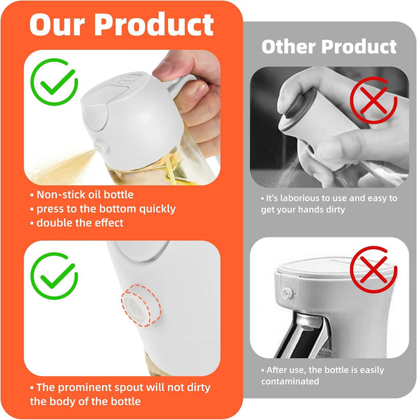 TrendPlain 16oz/470ml Glass Olive Oil Sprayer for Cooking – 2 in 1 Olive Oil Dispenser Bottle for Kitchen Gadgets and Air Fryer Accessories,