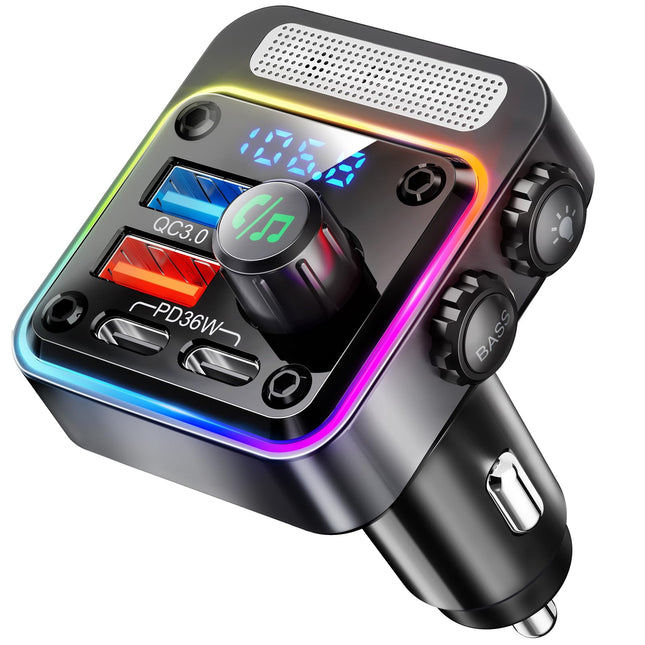Nulaxy 54W Bluetooth 5.3 Car Adapter with 4 Charging Ports [PD 36W & QC3.0 18W], Wireless Radio FM Transmitter with Deep