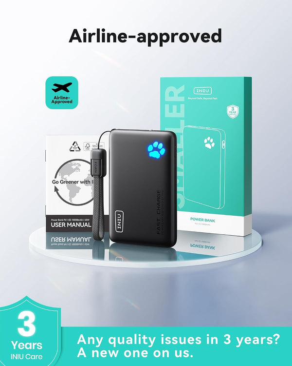 INIU 45W Fast Charging Portable Charger, 40% Smaller 10000mAh with Detachable Cable, Flight-Safe Travel Power Bank, USB C External Phone Battery