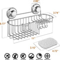 HASKO Suction Cup Shower Caddy Basket for Shampoo, Shower Suction Shelf Organizer, Basket with Soap Holder and Hooks, Stainless Steel Shampoo