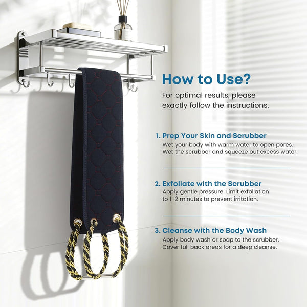 Exfoliating Back Scrubber with Handles, 38.5 Inch Double-Sided Back Exfoliator Body Scrub Towel, Exfoliating Washcloth Bath Tool for Use in