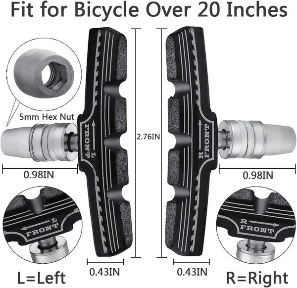 Hapleby 4PCS Premium Bike Brake Pads, Professional Mountain Bicycle V-Brake Pads, Bike Brake Blocks Kit, for Free Hex Wrench