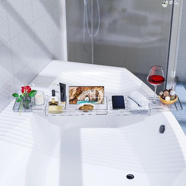 Yieach Iuxury Bathtub Trays for Tub,Expandable Bath Shelf over Tub,Clear Bath Table,Bath Board,Bath Caddy Tray and Bath Tub Accessories for Women