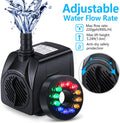 CWKJ Fountain Pump with LED Lights, 220GPH(15W 900L/H) Submersible Water Pump, Durable Outdoor Fountain Water Pump with 6.5ft Tubing (ID x