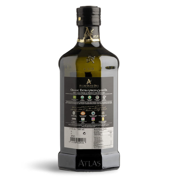 Atlas Organic Extra Virgin Olive Oil, Moroccan, High Polyphenol, 500 mL | Cold Pressed EVOO With High Smoke Point, Trusted By Award-Winning Chefs,