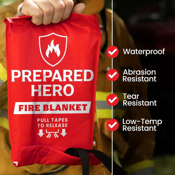 Prepared Hero Emergency Fire Blanket - 4 Pack - Fire Suppression for Kitchen, 39” x 39” Fiberglass Fire Blanket for Home 4-pack Red