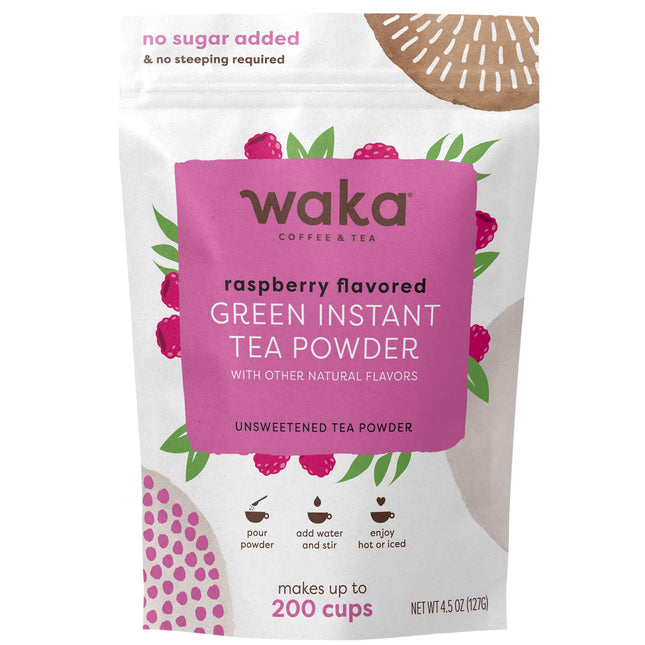 Waka Instant Green Tea Mix, Raspberry Flavored - 100% Tea Leaves, No Additives, 