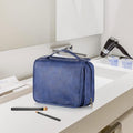 Elviros Hanging Toiletry Bag for Men PU Leather Shaving Dopp Kit (Blue) | 3-in-1 Waterproof Travel Organizer with Separate Compartments for