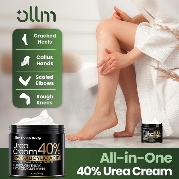 Urea Cream 40 Percent for Feet - Foot Cream for Dry Cracked Heels, 2% Salicylic Acid for Callus Remover, Maximum Strength Repair Skin, Soft &
