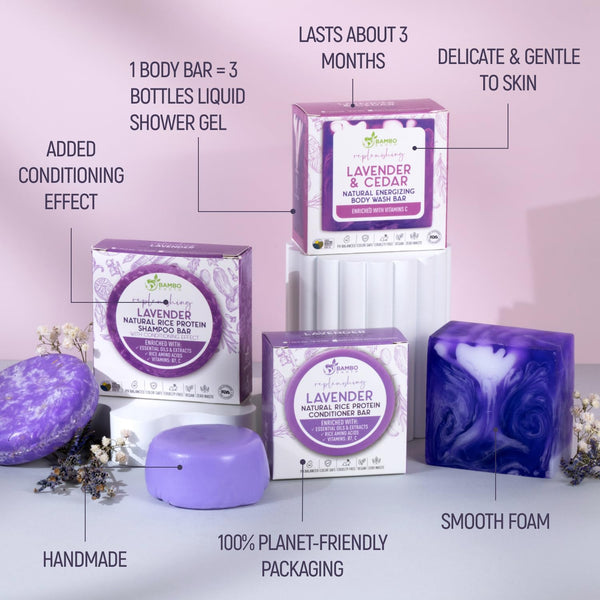 Solid Rice Protein Shampoo, Conditioner and Body Wash Bundle | Shampoo, Conditioner & Wash Bars for Hair and Body W/All Natural Plant Based