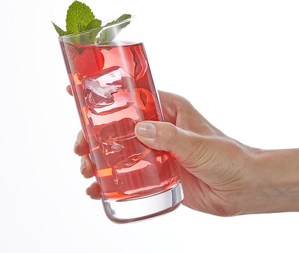 JoyJolt Faye 13oz Highball Glasses, 6pc Tall Glass Sets. Lead-Free Crystal Drinking Glasses. Water Glasses, Mojito Glass Cups, Tom Collins Bar