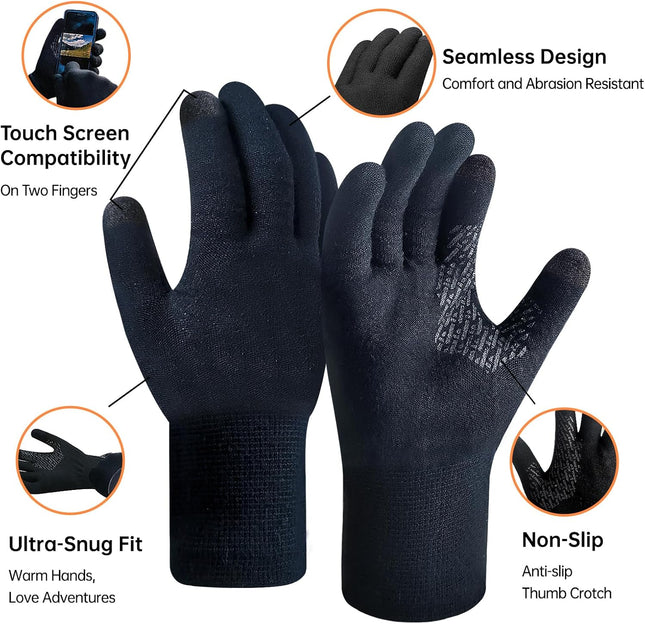 Ultra-Thin Liner Gloves, Touchscreen Weather Warm Knit Winter Glove for Hiking, 