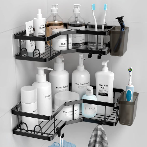 AKTECKE Corner Shower Caddy, 2 Pack Adhesive Shower Corner Organizer Shelves, No Drilling Stainless Steel Shower Storage Rack with