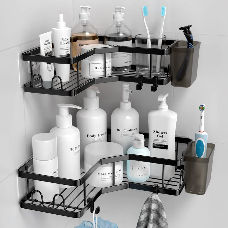 AKTECKE Corner Shower Caddy, 2 Pack Adhesive Shower Corner Organizer Shelves, No Drilling Stainless Steel Shower Storage Rack with