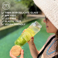 Mayu Water Bottle with Bamboo Lid, Eco Friendly & BPA Free, Plastic Free Borosilicate Glass Bottle - Zero Leak Design - for Outdoor Picnic,