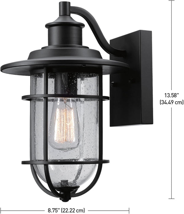 GLOBE Electric 44094 1-Light Outdoor/Indoor Wall Sconce, Black Finish, Seeded Glass Shade, Coastal Modern Design, Weather-Resistant, E26 Base