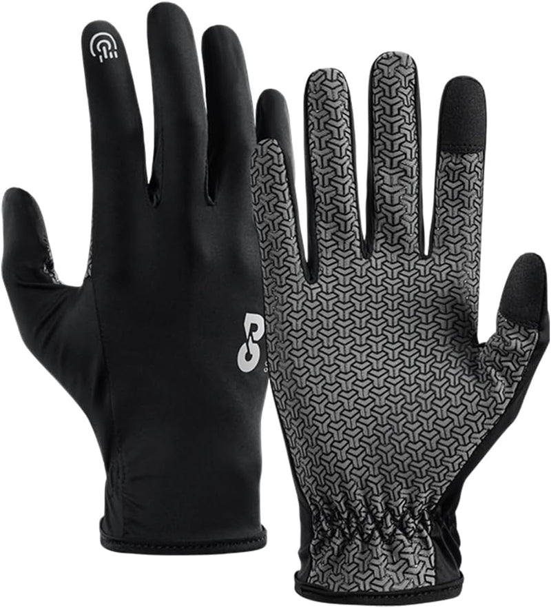 SUJAYU Full Finger Thin Hiking Gloves Women Men, Light Touchscreen UV Gloves for Hiking Running Workout Driving Women Men Black Small